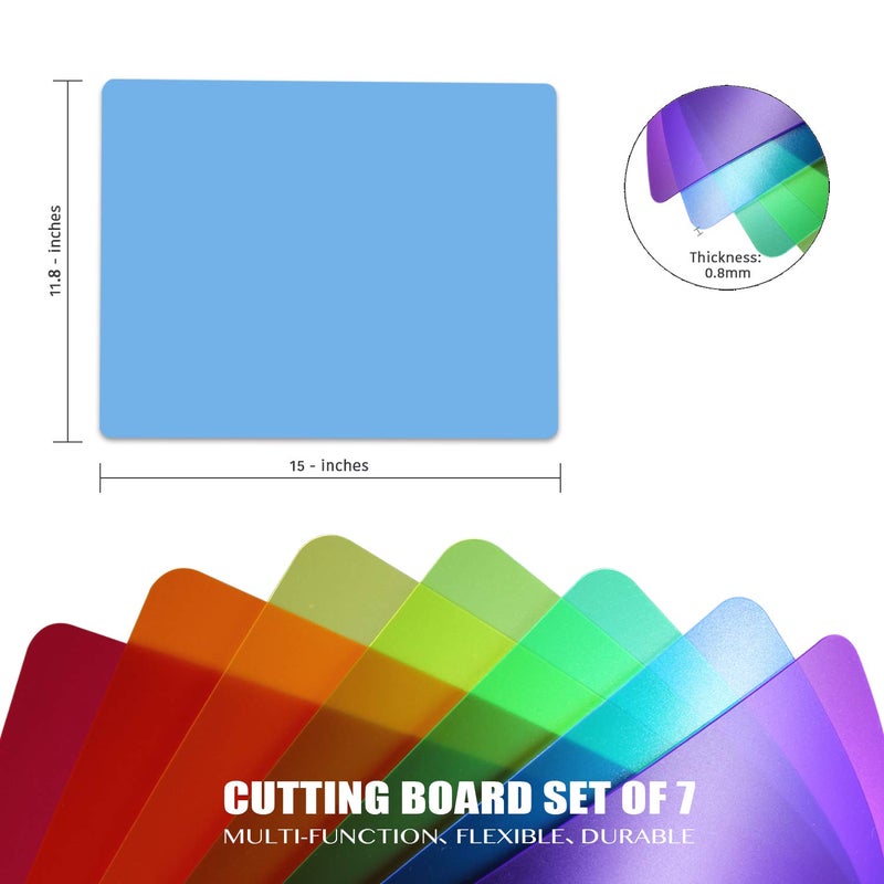 Fotouzy Plastic Cutting Boards for Kitchen  Flexible Cutting Mats Set of 7  Cutting Board Mats  BPA-Free  Non-Porous  Dishwasher Safe  7 Translucent Colors - Image 4